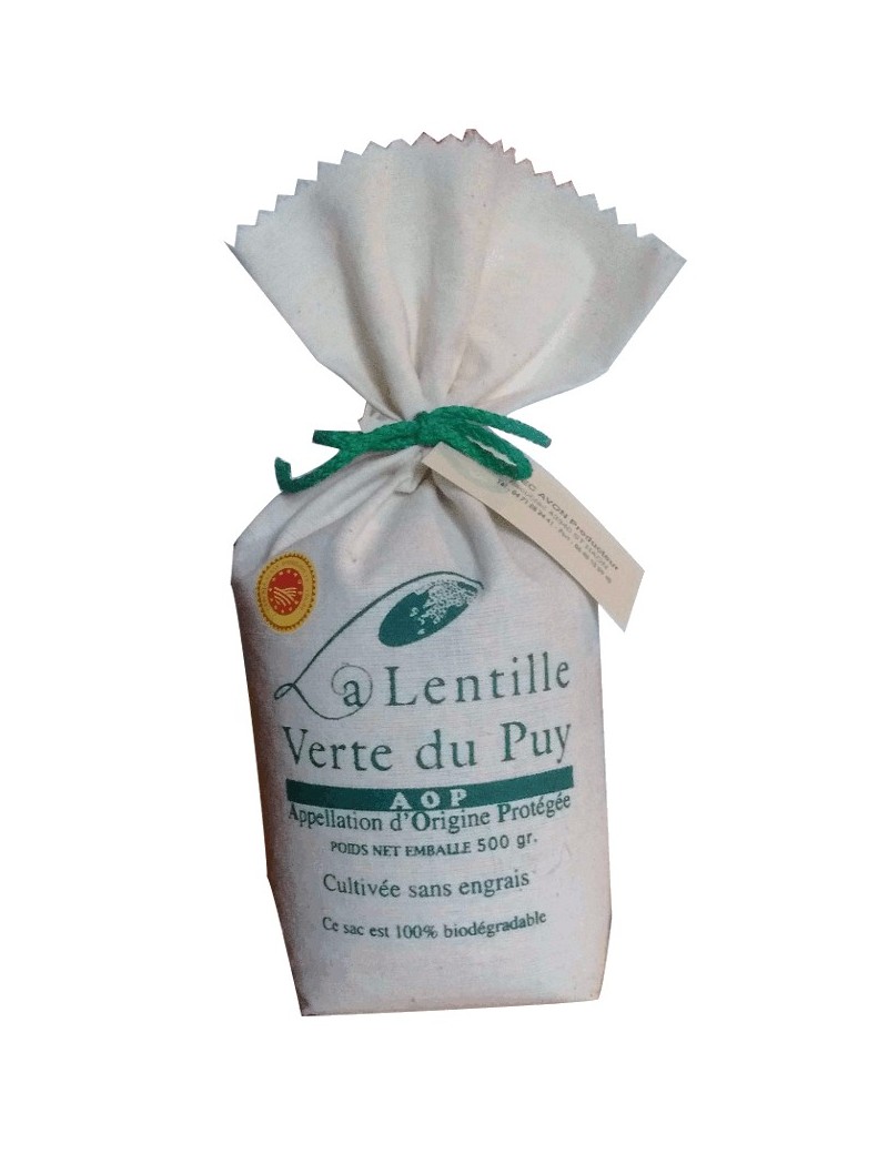 Lentilles vertes du Puy en sac tissu 500 grs la brûlerie le Puy en Velay