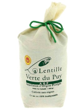 Lentilles vertes AOP du Puy en sac tissu 1 kg la brûlerie le Puy en Velay